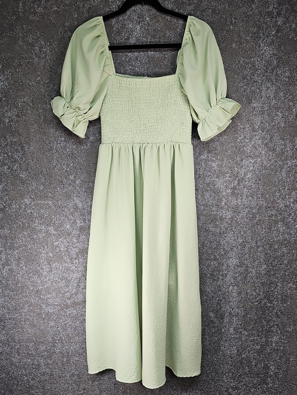 Altar'd State Smocked Midi Dress, Ruffle Sleeves, Sage, Juniors Size Small